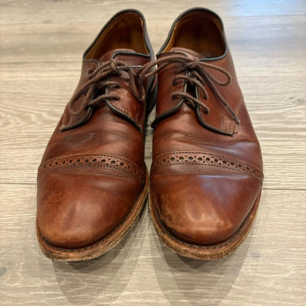 Allen Edmonds Mens Tan Brown Cap Toe Lace Up Classic Leather Dress Shoes Sz 9.5D